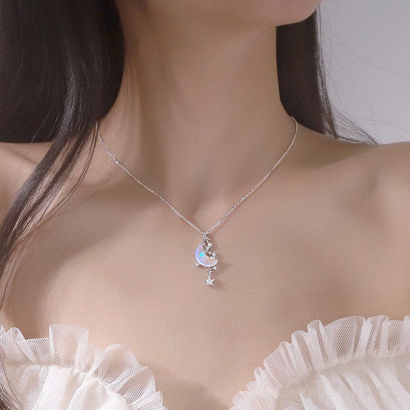 Dainty CZ Inlaid Crystal Star Moon Phase Necklace - ArtGalleryZen