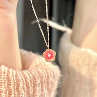 Thumbnail for Dainty CZ Inlaid Enamel Pink Cherry Blossom Pendant Necklace - ArtGalleryZen