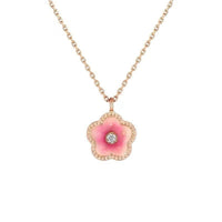 Thumbnail for Dainty CZ Inlaid Enamel Pink Cherry Blossom Pendant Necklace - ArtGalleryZen