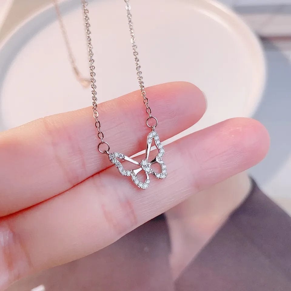 Dainty CZ Inlaid Hollowed-out Butterfly Necklace - ArtGalleryZen