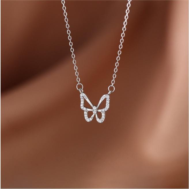 Dainty CZ Inlaid Hollowed-out Butterfly Necklace - ArtGalleryZen