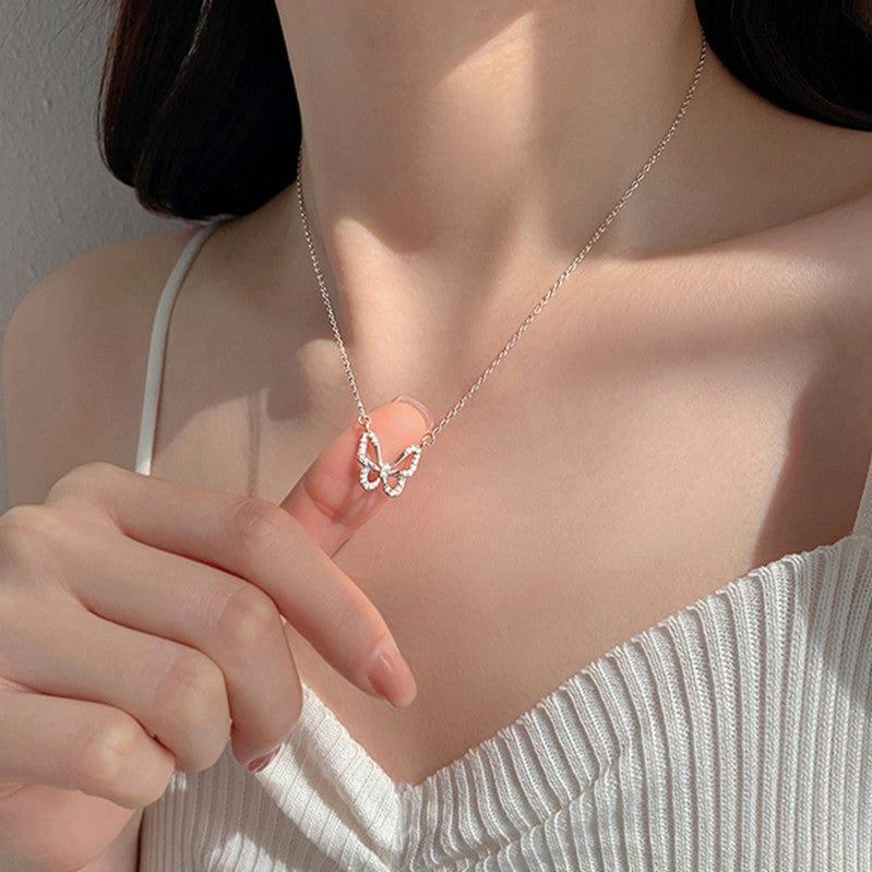 Dainty CZ Inlaid Hollowed-out Butterfly Necklace - ArtGalleryZen