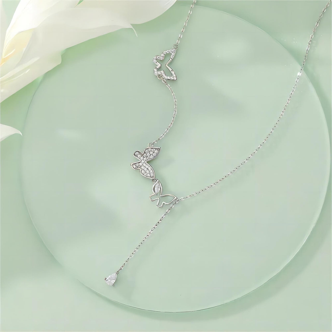 Dainty CZ Inlaid Hollowed-out Trio Butterfly Necklace - ArtGalleryZen