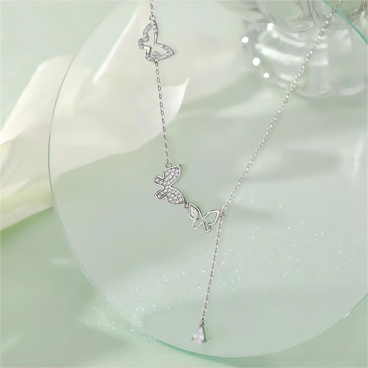 Dainty CZ Inlaid Hollowed-out Trio Butterfly Necklace - ArtGalleryZen