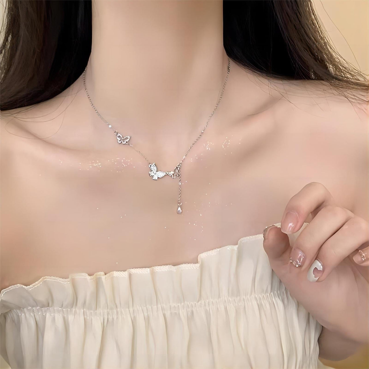 Dainty CZ Inlaid Hollowed-out Trio Butterfly Necklace - ArtGalleryZen