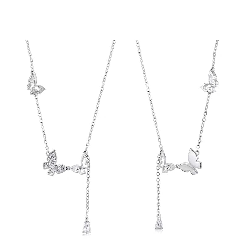 Dainty CZ Inlaid Hollowed-out Trio Butterfly Necklace - ArtGalleryZen