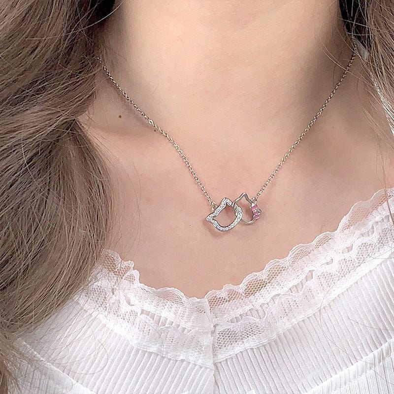 Dainty CZ Inlaid Kitty Pendant Necklace - ArtGalleryZen