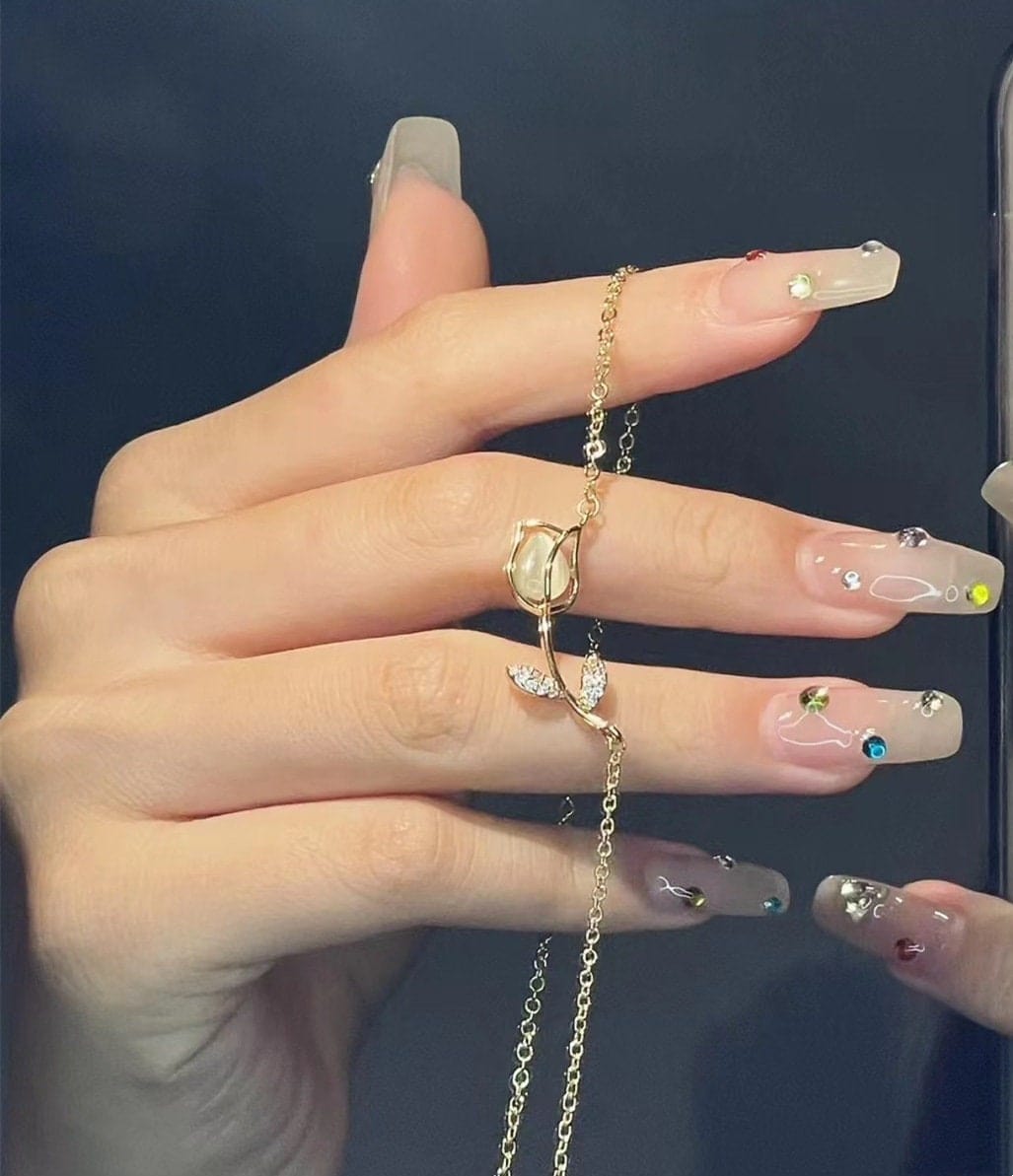 Dainty CZ Inlaid Natural Opal Tulip Chain Necklace - ArtGalleryZen