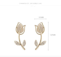 Thumbnail for Dainty CZ Inlaid Natural Opal Tulip Earrings - ArtGalleryZen