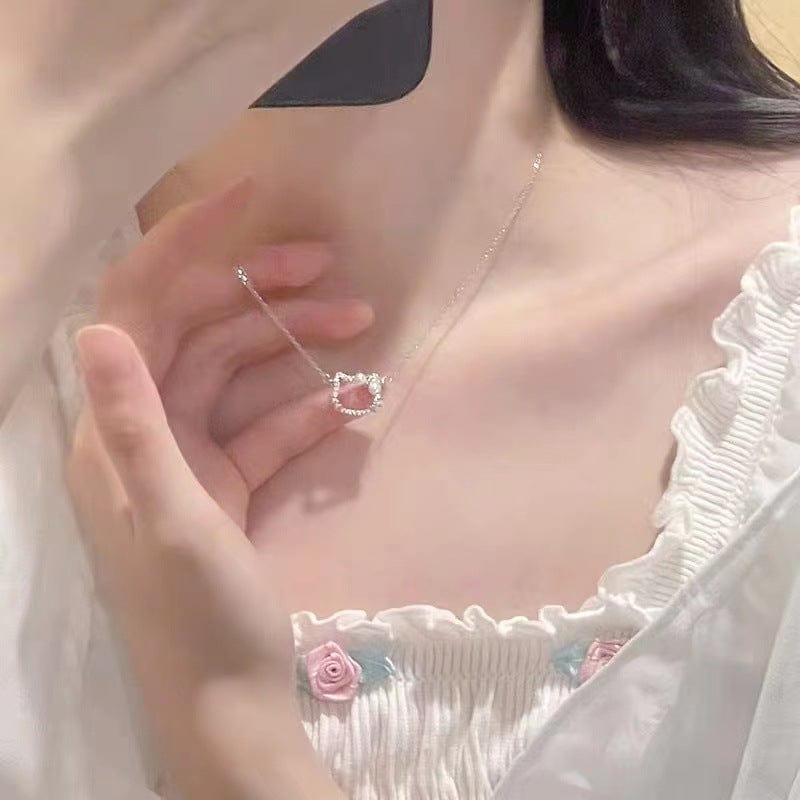 Dainty CZ Inlaid Pearl Charm KT Pendant Necklace - ArtGalleryZen