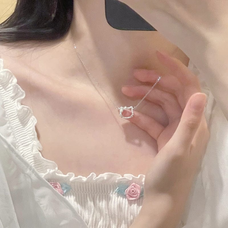 Dainty CZ Inlaid Pearl Charm KT Pendant Necklace - ArtGalleryZen