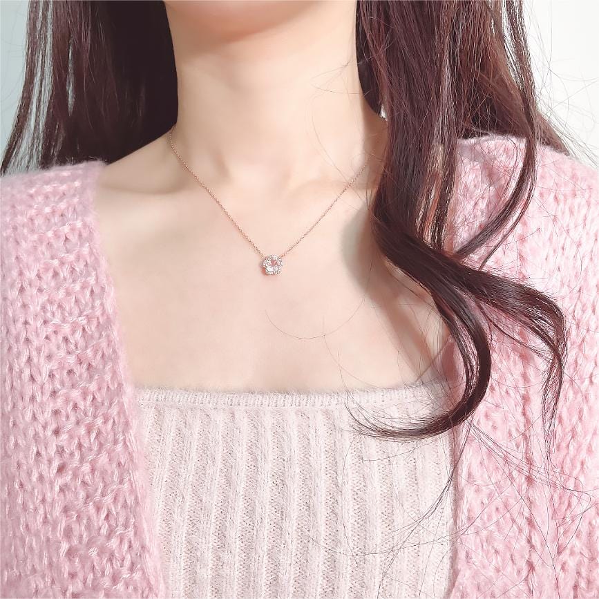 Dainty CZ Inlaid Pink Cherry Blossom Necklace - ArtGalleryZen