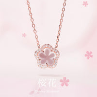 Thumbnail for Dainty CZ Inlaid Pink Cherry Blossom Necklace - ArtGalleryZen
