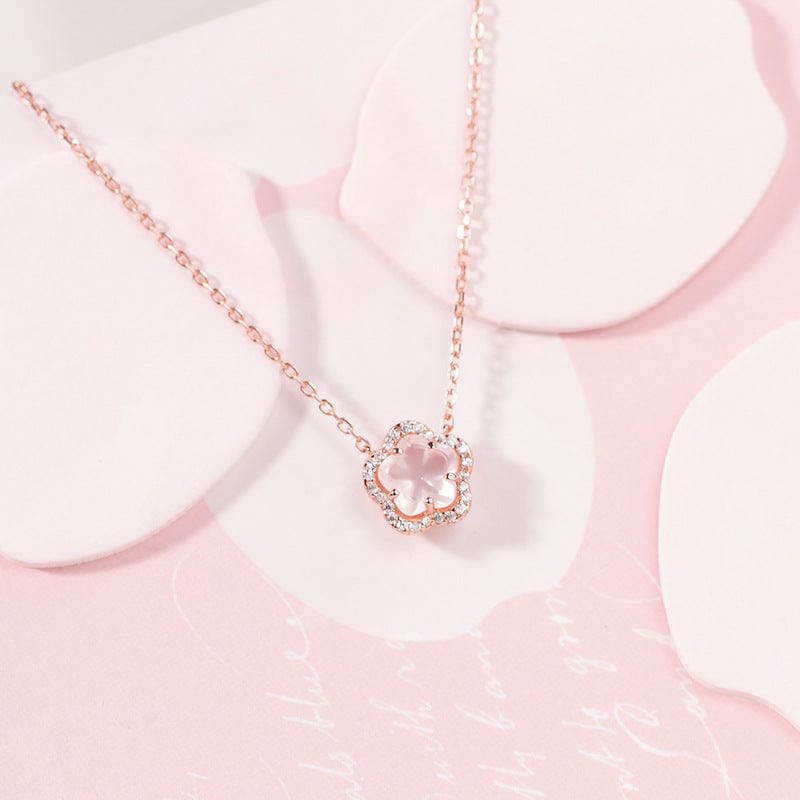 Dainty CZ Inlaid Pink Cherry Blossom Necklace - ArtGalleryZen