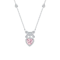 Thumbnail for Dainty CZ Inlaid Pink Crystal Bowknot Heart Necklace - ArtGalleryZen