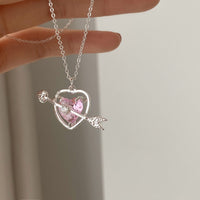 Thumbnail for Dainty CZ Inlaid Pink Crystal Cupid Arrow Heart Necklace - ArtGalleryZen