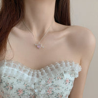 Thumbnail for Dainty CZ Inlaid Pink Crystal Cupid Arrow Heart Necklace - ArtGalleryZen