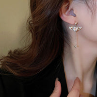 Thumbnail for Dainty CZ Inlaid Pink Crystal Cupid Heart Wings Earrings - ArtGalleryZen