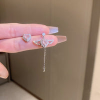 Thumbnail for Dainty CZ Inlaid Pink Crystal Cupid Heart Wings Earrings - ArtGalleryZen