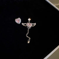 Thumbnail for Dainty CZ Inlaid Pink Crystal Cupid Heart Wings Earrings - ArtGalleryZen