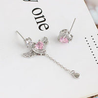 Thumbnail for Dainty CZ Inlaid Pink Crystal Cupid Heart Wings Earrings - ArtGalleryZen