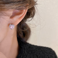 Thumbnail for Dainty CZ Inlaid Pink Crystal Cupid Heart Wings Earrings - ArtGalleryZen