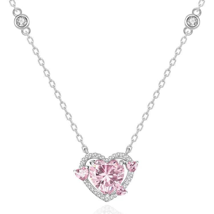 Dainty CZ Inlaid Pink Crystal Heart Necklace - ArtGalleryZen