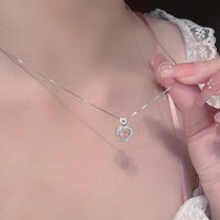 Thumbnail for Dainty CZ Inlaid Pink Crystal Rolling Heart Pendant Necklace - ArtGalleryZen