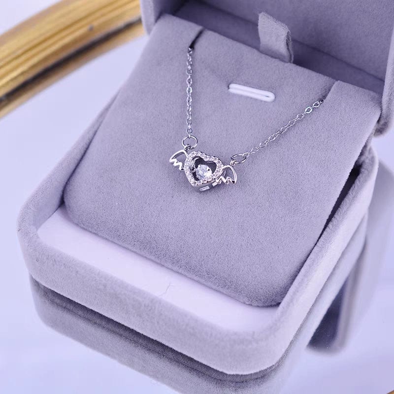 Dainty CZ Inlaid Rolling Crystal Angel Heart Wings Necklace - ArtGalleryZen