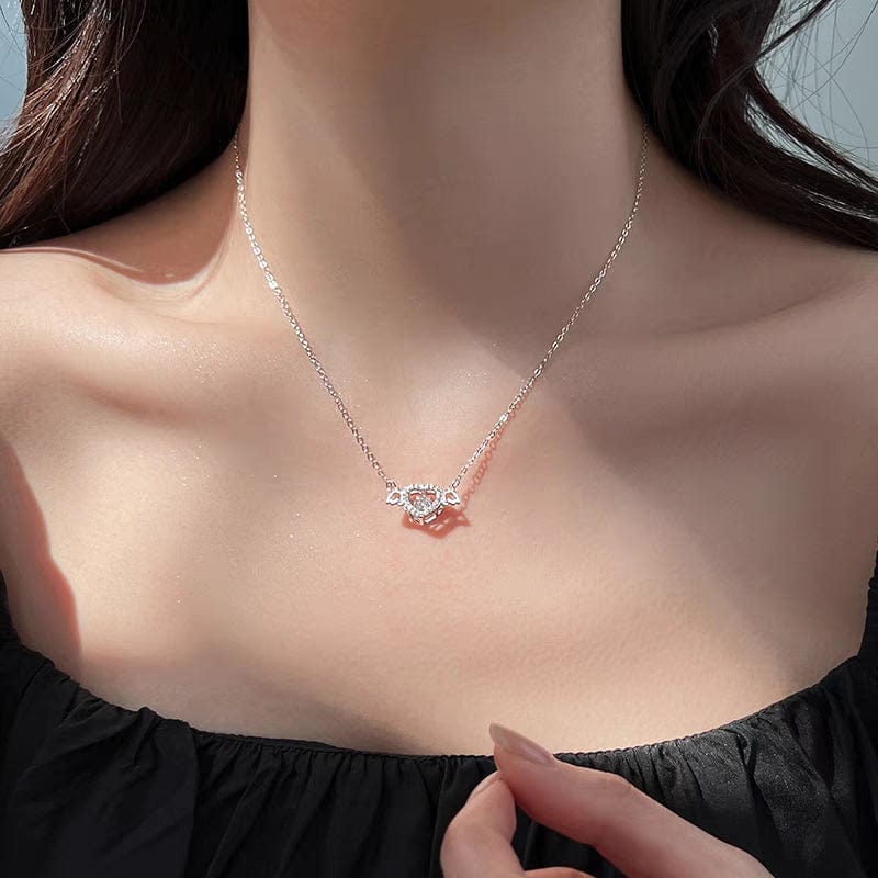 Dainty CZ Inlaid Rolling Crystal Angel Heart Wings Necklace - ArtGalleryZen