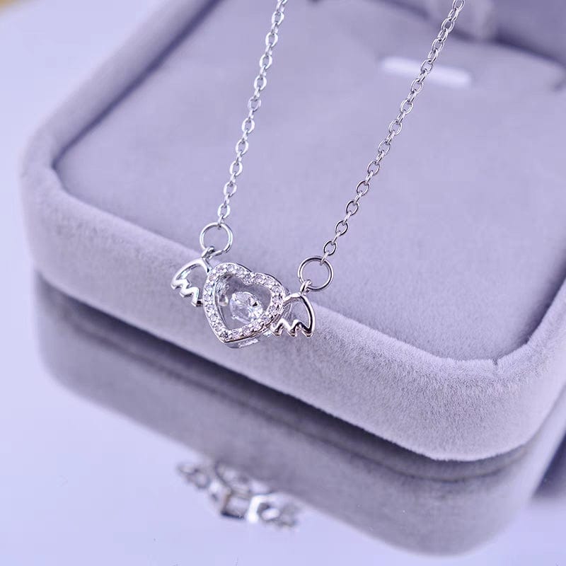 Dainty CZ Inlaid Rolling Crystal Angel Heart Wings Necklace - ArtGalleryZen