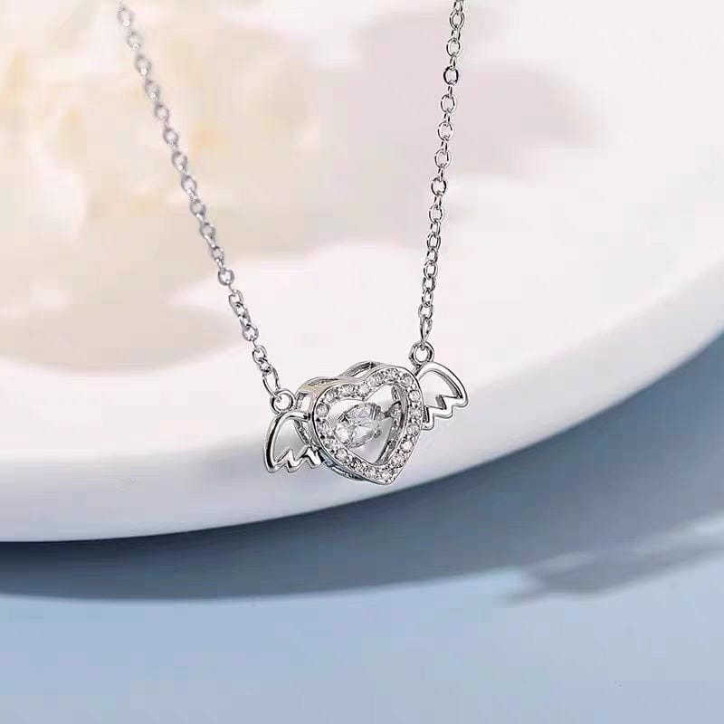 Dainty CZ Inlaid Rolling Crystal Angel Heart Wings Necklace - ArtGalleryZen