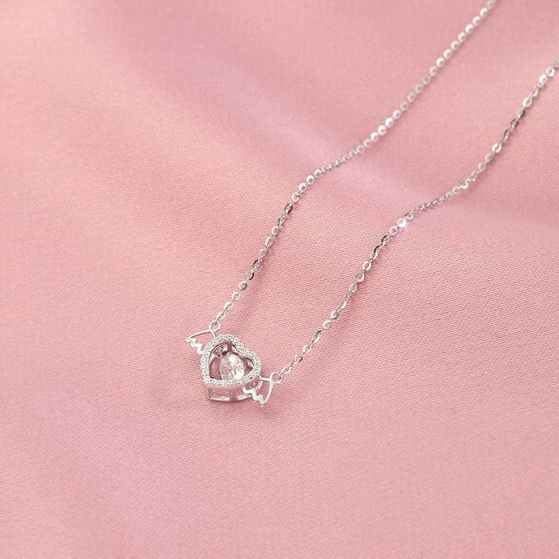 Dainty CZ Inlaid Rolling Crystal Angel Heart Wings Necklace - ArtGalleryZen