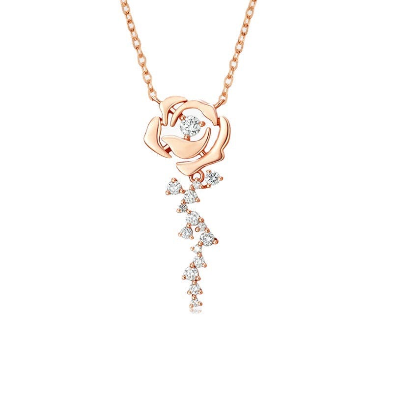 Dainty CZ Inlaid Rose Necklace - ArtGalleryZen