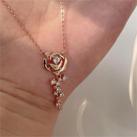 Thumbnail for Dainty CZ Inlaid Rose Necklace - ArtGalleryZen