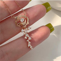 Thumbnail for Dainty CZ Inlaid Rose Necklace - ArtGalleryZen