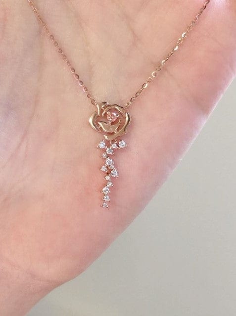 Dainty CZ Inlaid Rose Necklace - ArtGalleryZen