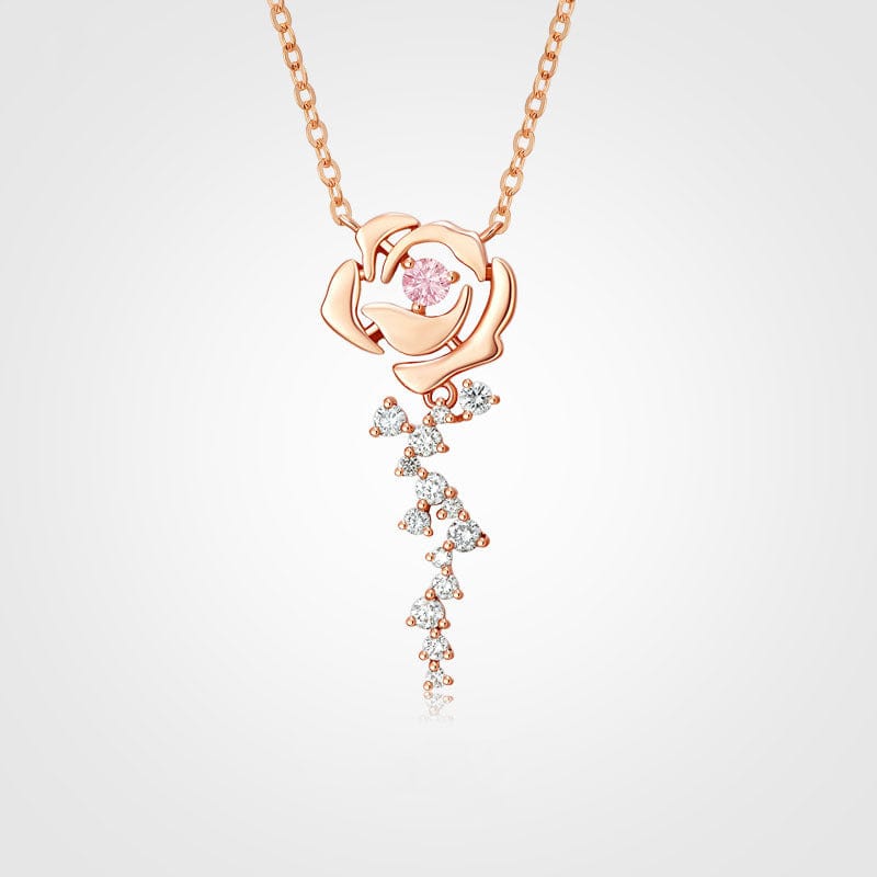 Dainty CZ Inlaid Rose Necklace - ArtGalleryZen