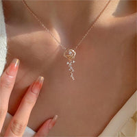 Thumbnail for Dainty CZ Inlaid Rose Necklace - ArtGalleryZen