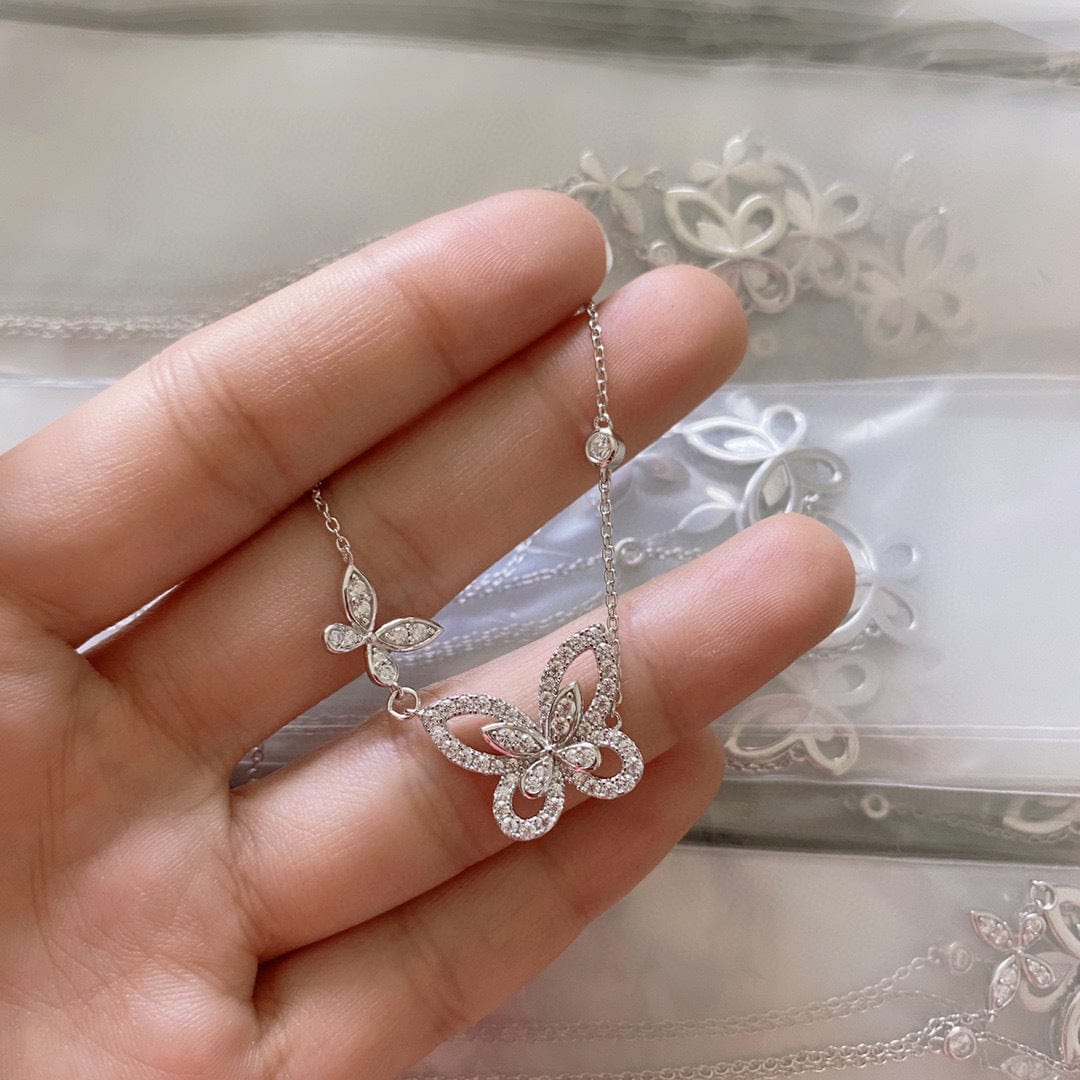 Dainty CZ Inlaid S925 Sterling Silver Duo Butterfly Necklace - ArtGalleryZen