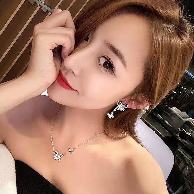 Dainty CZ Inlaid S925 Sterling Silver Duo Butterfly Necklace - ArtGalleryZen