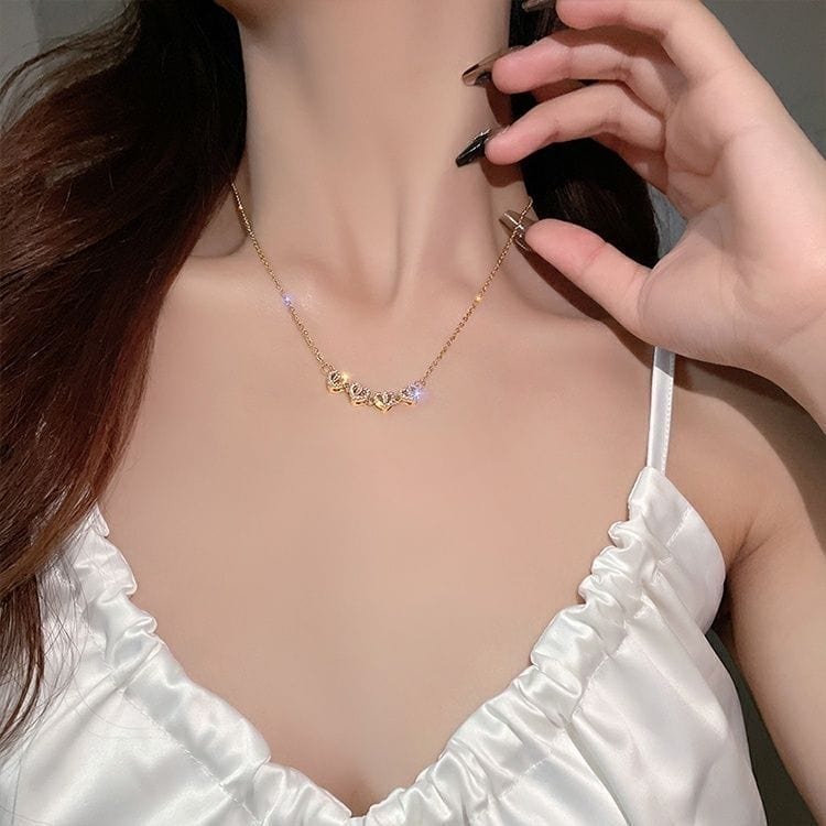 Dainty CZ Inlaid Transformable Lucky Flower Heart Pendant Necklace - ArtGalleryZen