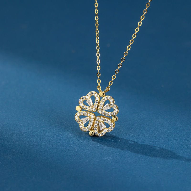 Dainty CZ Inlaid Transformable Lucky Flower Heart Pendant Necklace - ArtGalleryZen