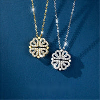 Thumbnail for Dainty CZ Inlaid Transformable Lucky Flower Heart Pendant Necklace - ArtGalleryZen