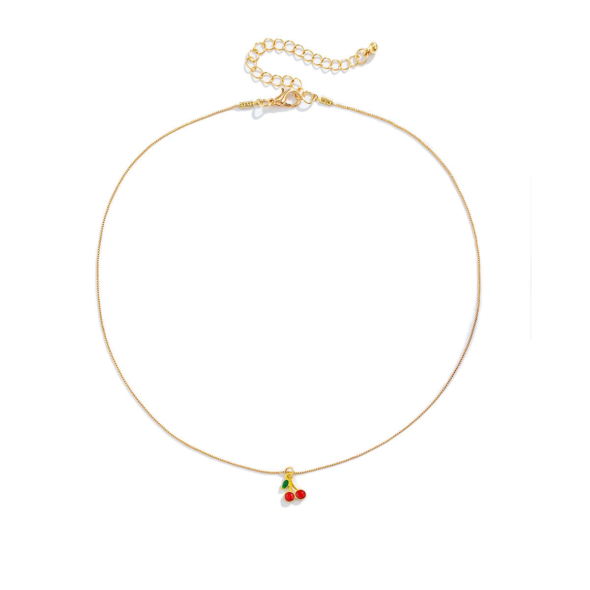Dainty Enamel Cherry Pendant Box Chain Choker Necklace - ArtGalleryZen