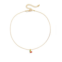 Thumbnail for Dainty Enamel Cherry Pendant Box Chain Choker Necklace - ArtGalleryZen