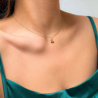 Thumbnail for Dainty Enamel Cherry Pendant Box Chain Choker Necklace - ArtGalleryZen