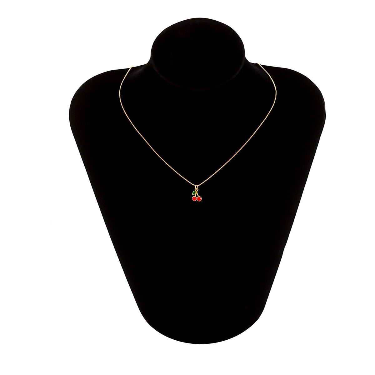 Dainty Enamel Cherry Pendant Box Chain Choker Necklace - ArtGalleryZen