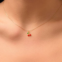 Thumbnail for Dainty Enamel Cherry Pendant Box Chain Choker Necklace - ArtGalleryZen