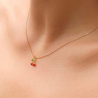 Thumbnail for Dainty Enamel Cherry Pendant Box Chain Choker Necklace - ArtGalleryZen